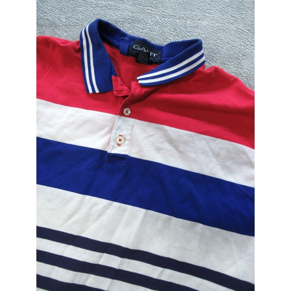 Vtg GANT Rugger Rugby Polo Shirt Men Large Blue Red Striped Made in USA 90s